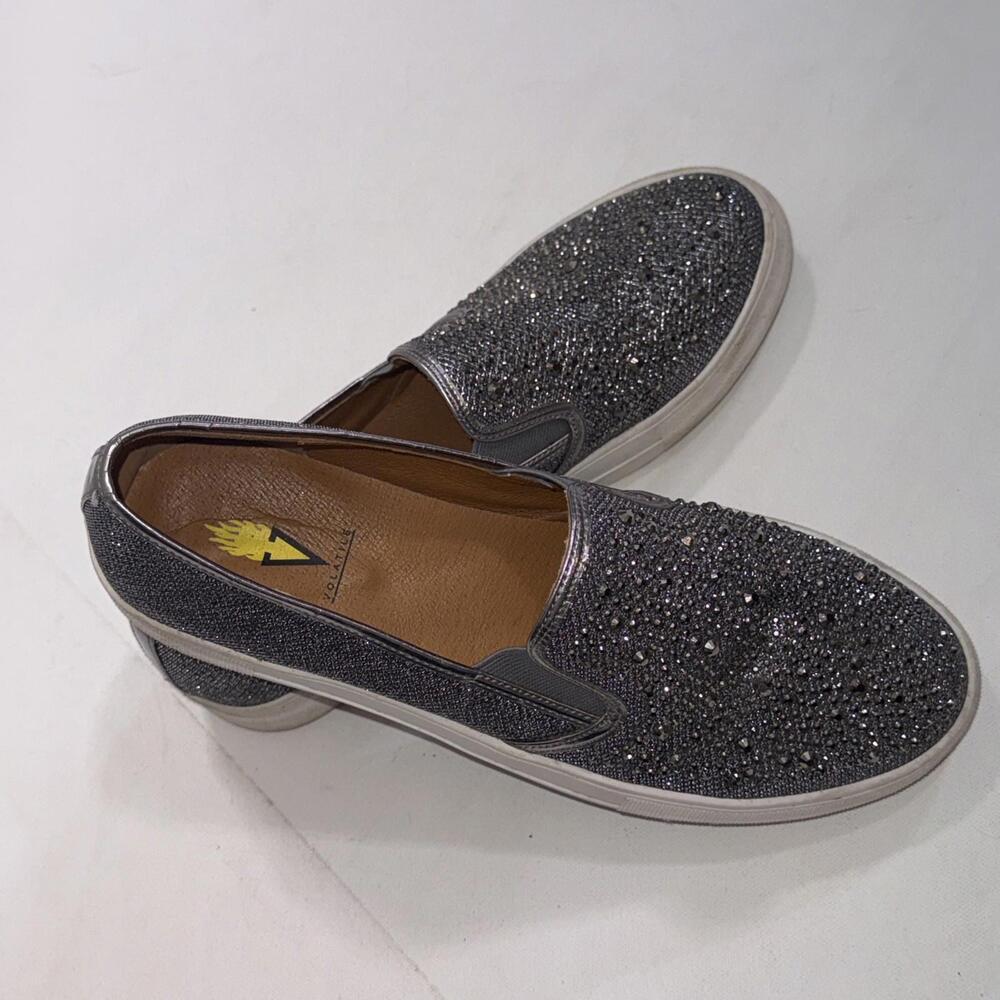 Very Volatile Studded Faux Leather Black‎ Sneakers Embellished Slip On Shoes 10